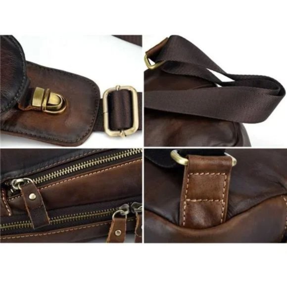 New Leather Sling Bag Crossbody Backpack for Men Women 16coffee - Picture 6 of 7